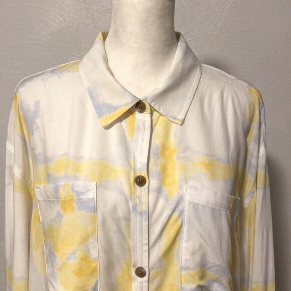 Calia by Carrie Underwood Watercolor Yellow Swim Coverup Utility Shirt NEW - Picture 6 of 16